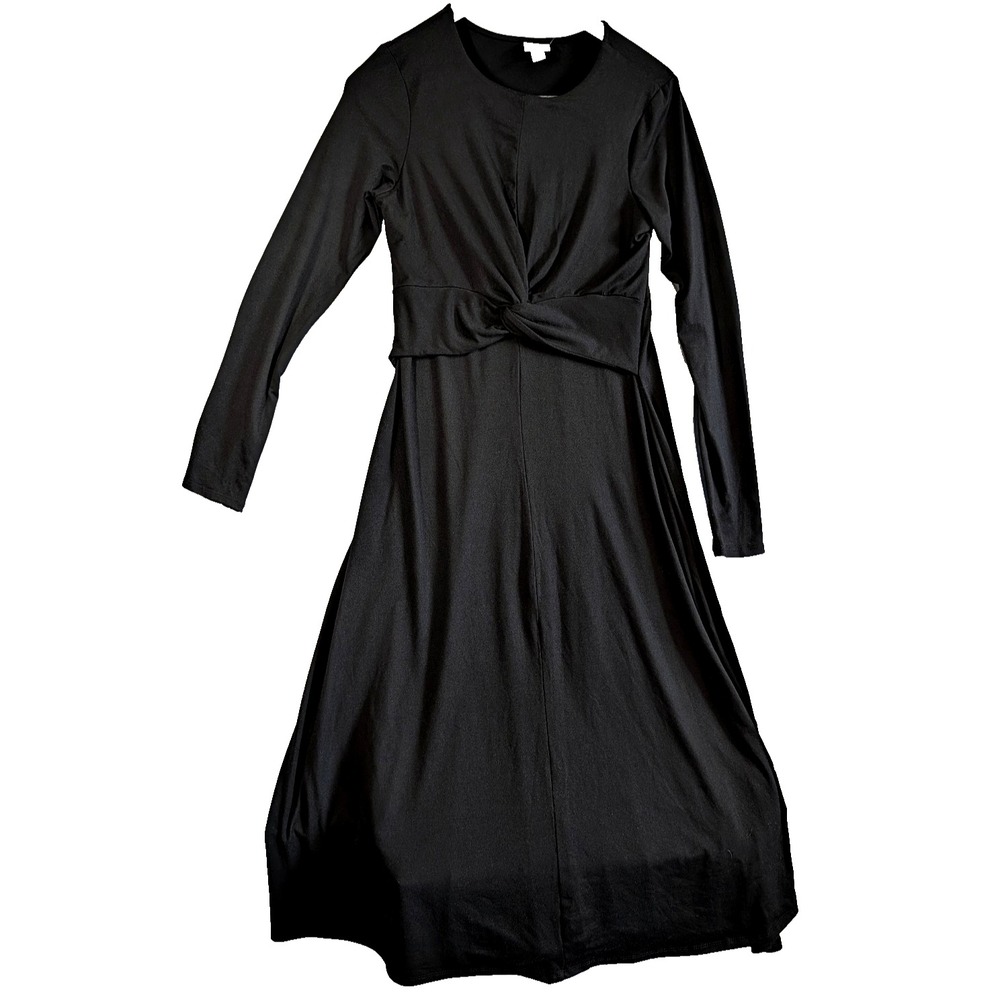A New Day sz L Black long Sleeve Twist Front Maxi Dress Super Soft 36" Chest